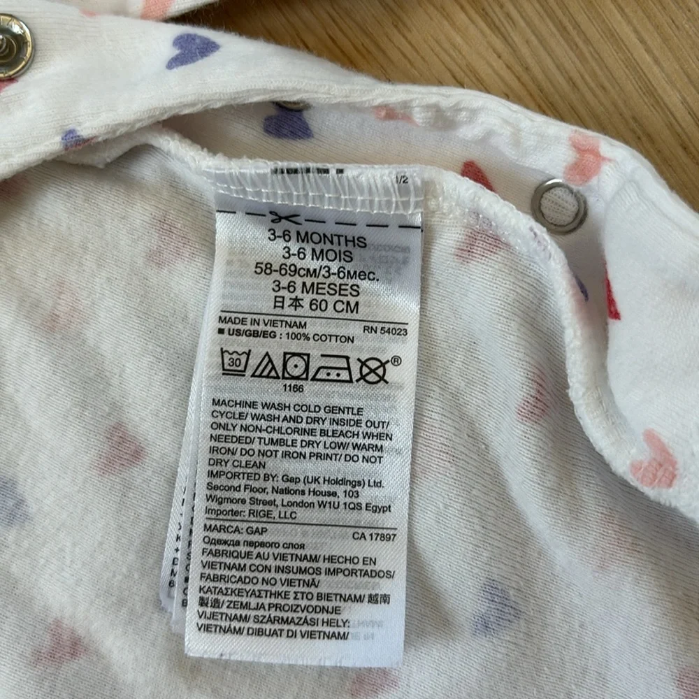Baby GAP Long-Sleeve Cotton Bodysuit with Red, Pink and Purple Hearts